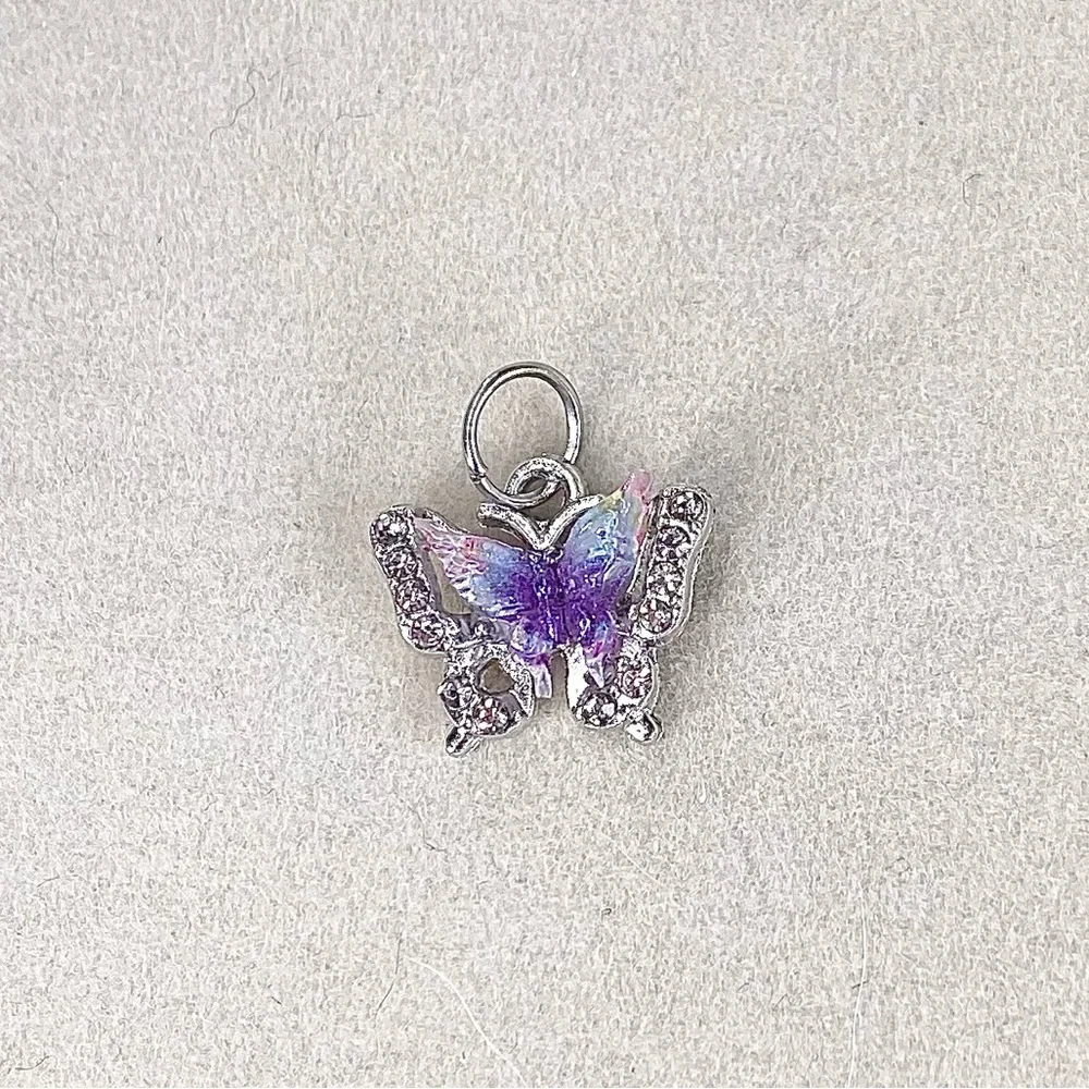 Sparkling Butterfly Charm Pendant – Silver Tone with Crystal & Pastel Enamel